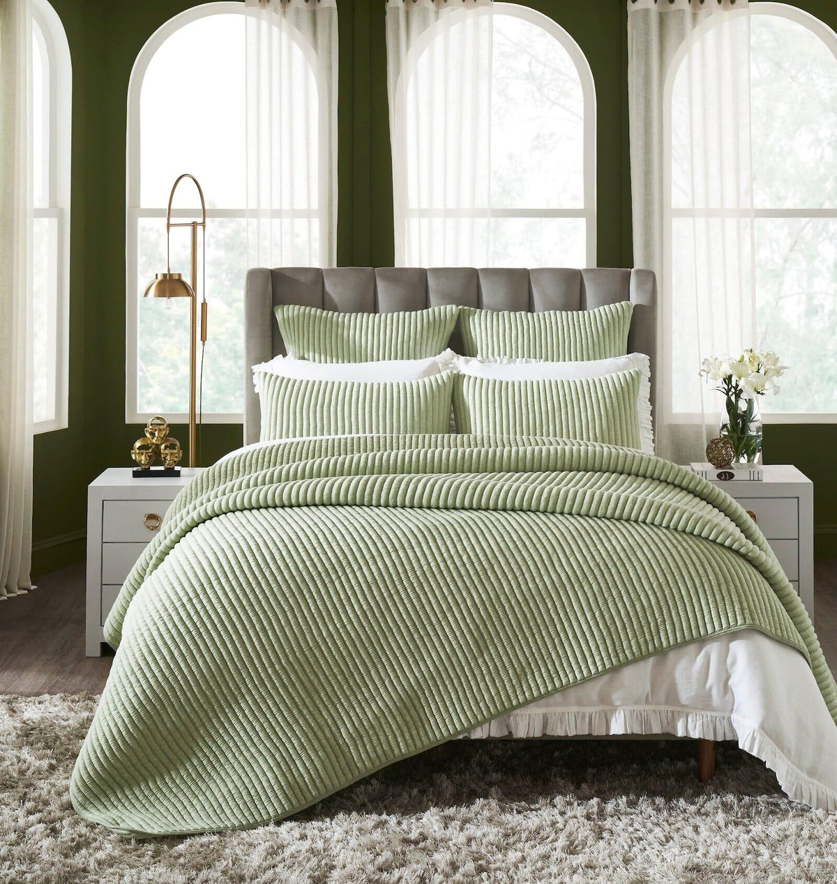 Orchids Lux Charlton Channel Quilting Green Melange 94 X 96 Quilt