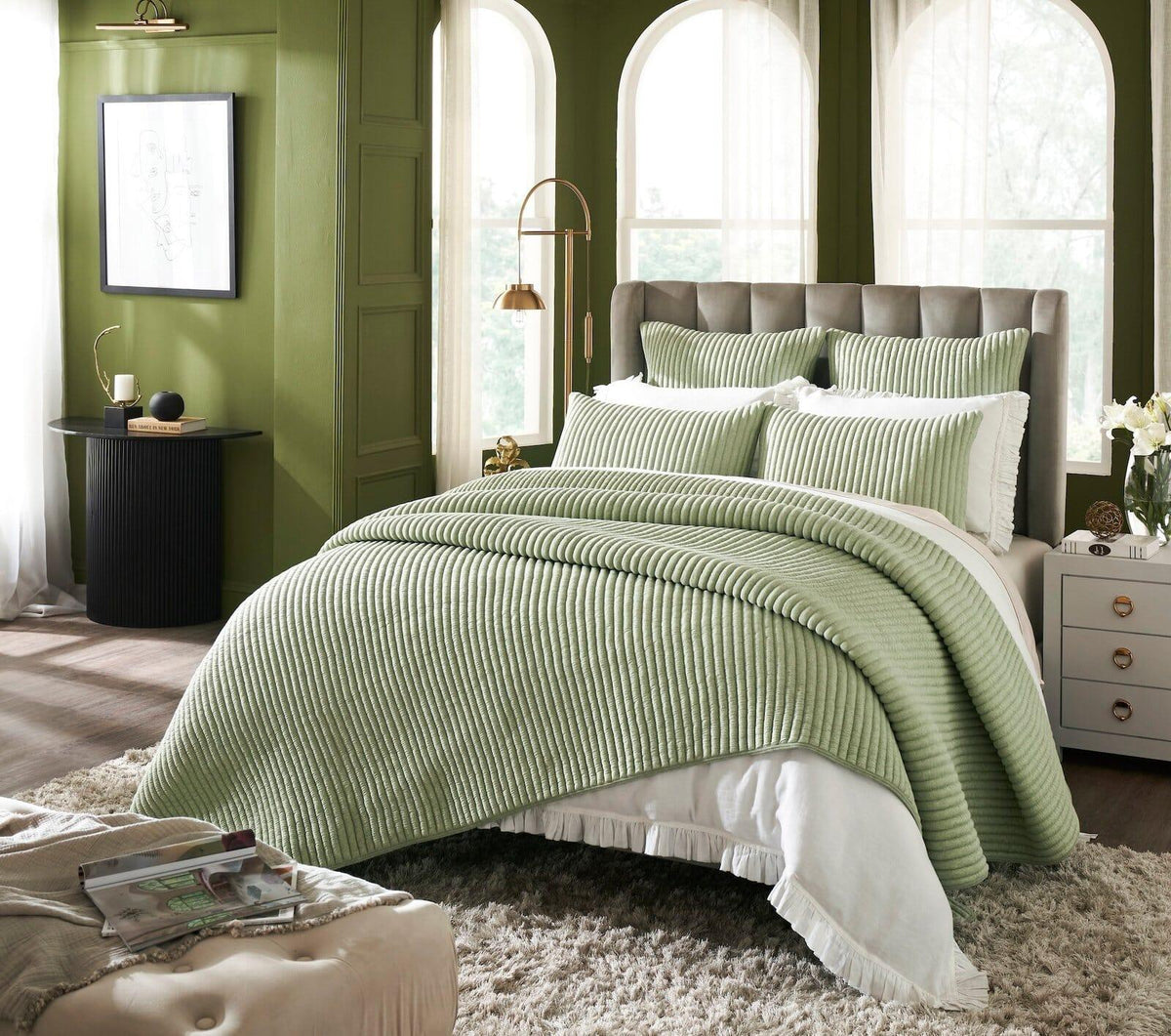 Orchids Lux Charlton Channel Quilting Green Melange 94 X 96 Quilt