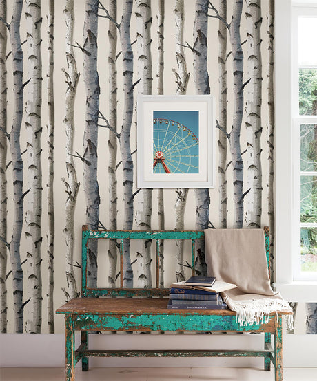 Brewster Home Fashions Irvin Grey Birch Tree Wallpaper