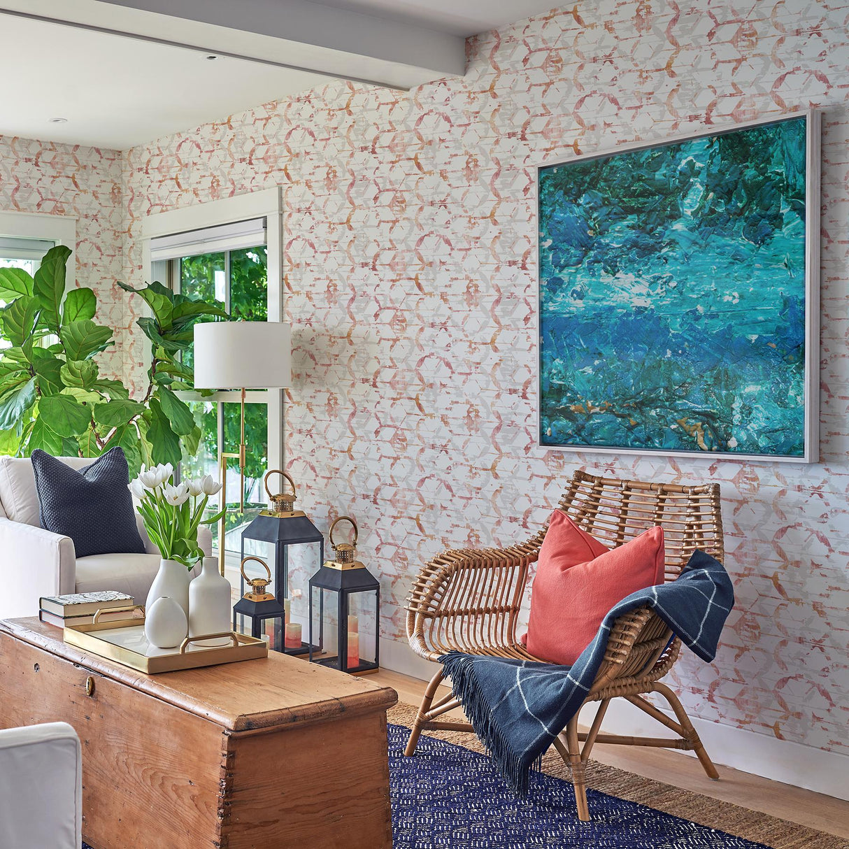 A-Street Prints Pacifica Abstract Pink Wallpaper