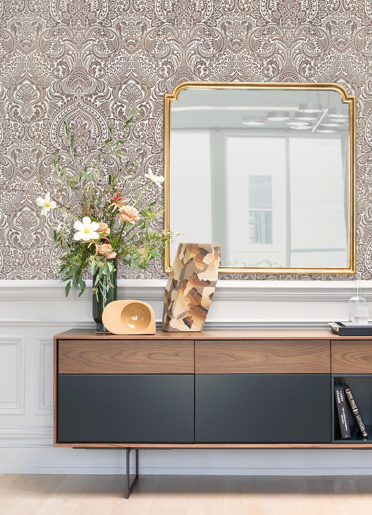 A-Street Prints Lustre Damask Rose Gold Wallpaper