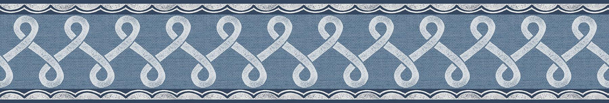 Brewster Home Fashions Chesapeake PrintWorks Scalloped Ribbon Border Blue Wallpaper