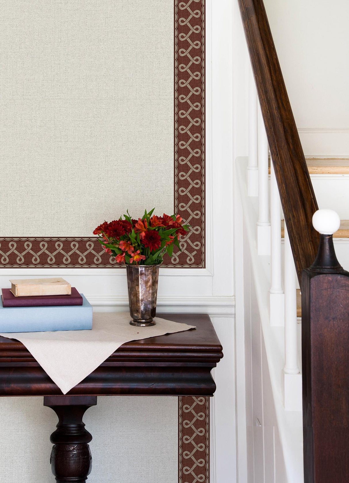 Brewster Home Fashions Chesapeake PrintWorks Scalloped Ribbon Border Red Wallpaper