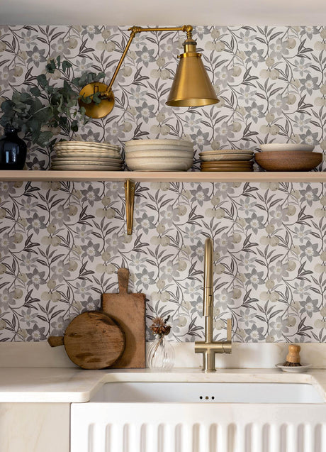 Brewster Home Fashions Chesapeake PrintWorks Passiflora Charcoal Wallpaper