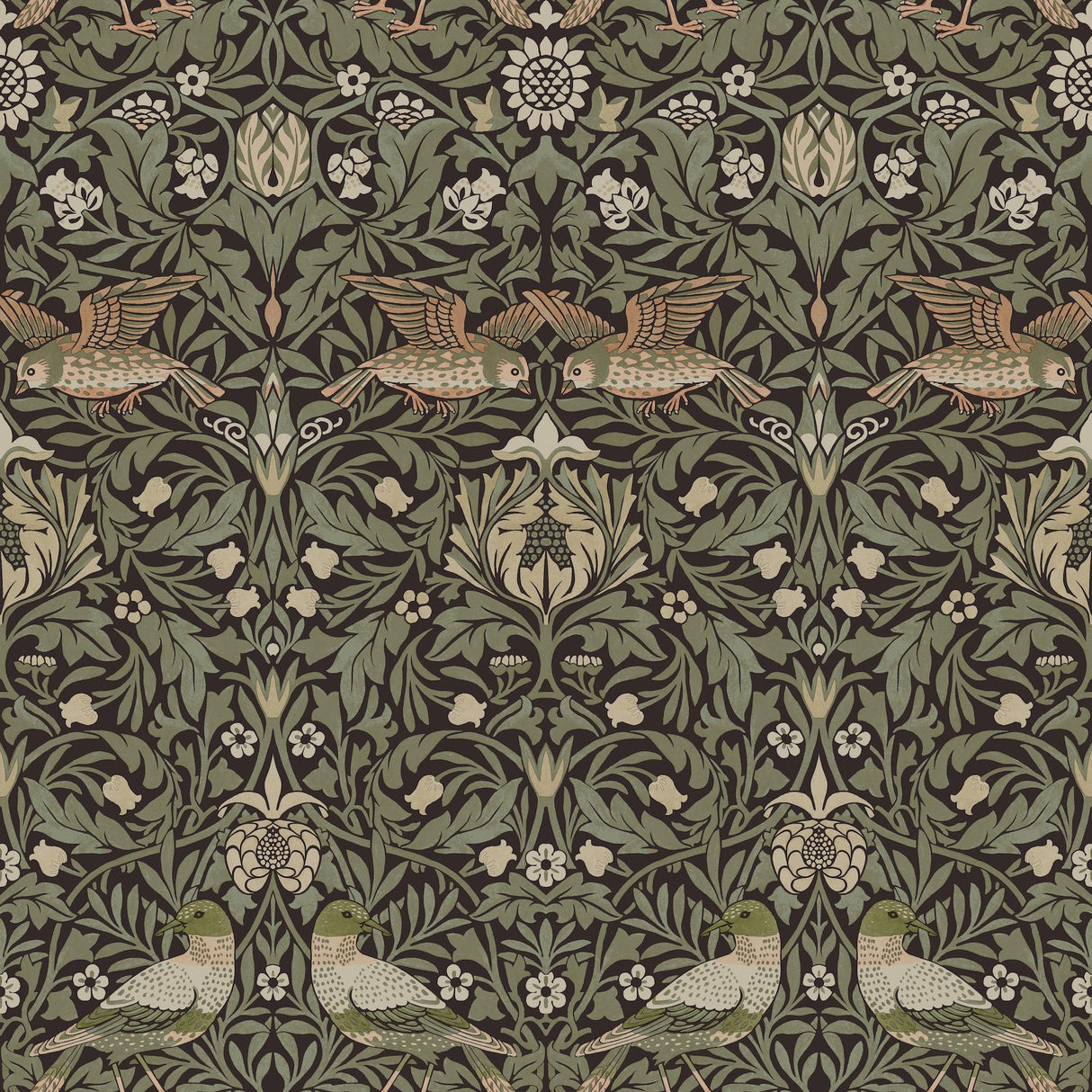 A-Street Prints Hidden Treasures 2 Bird Brown Wallpaper