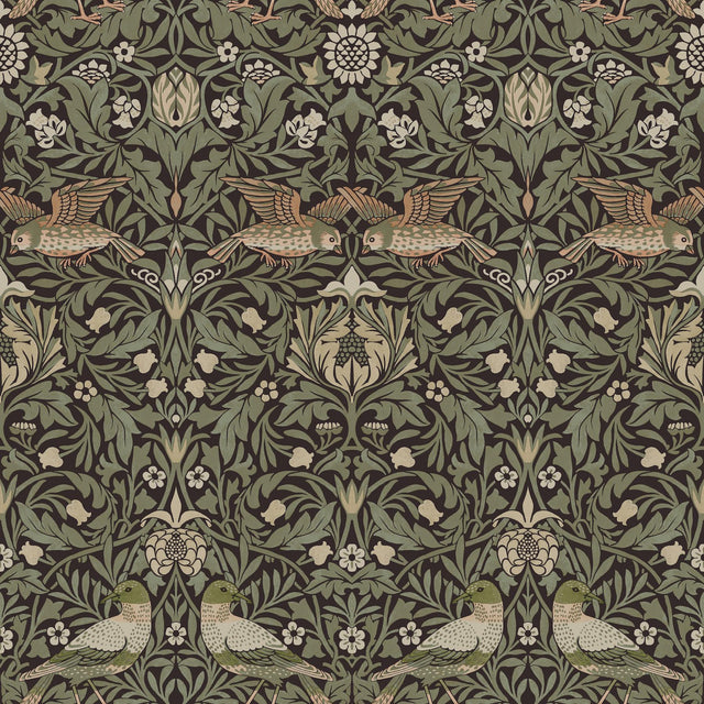 A-Street Prints Hidden Treasures 2 Bird Brown Wallpaper
