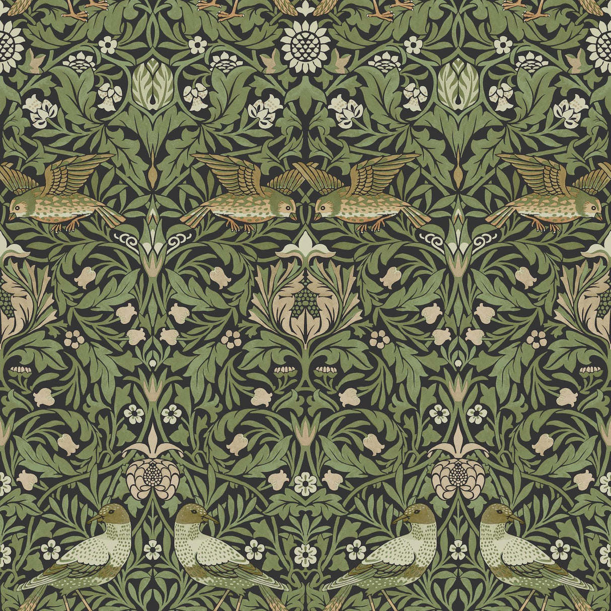 A-Street Prints Hidden Treasures 2 Bird Green Wallpaper