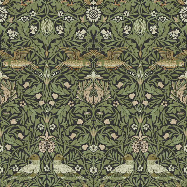 A-Street Prints Hidden Treasures 2 Bird Green Wallpaper