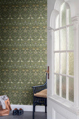 A-Street Prints Hidden Treasures 2 Bird Green Wallpaper