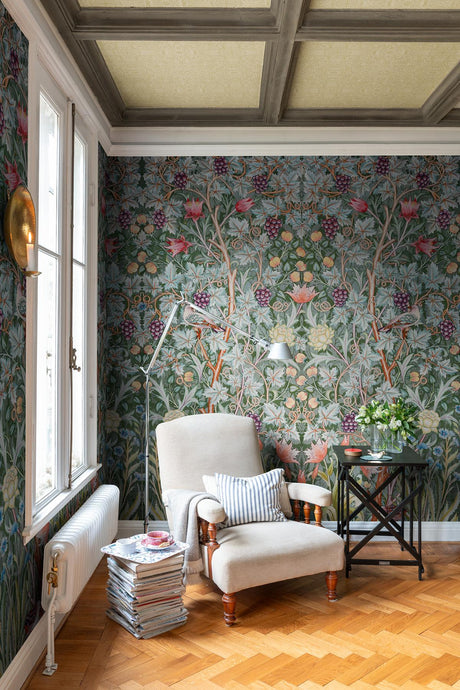 A-Street Prints Hidden Treasures 2 Vine Embroidery Sea Green Wallpaper