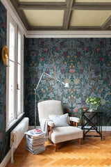 A-Street Prints Hidden Treasures 2 Vine Embroidery Teal Wallpaper