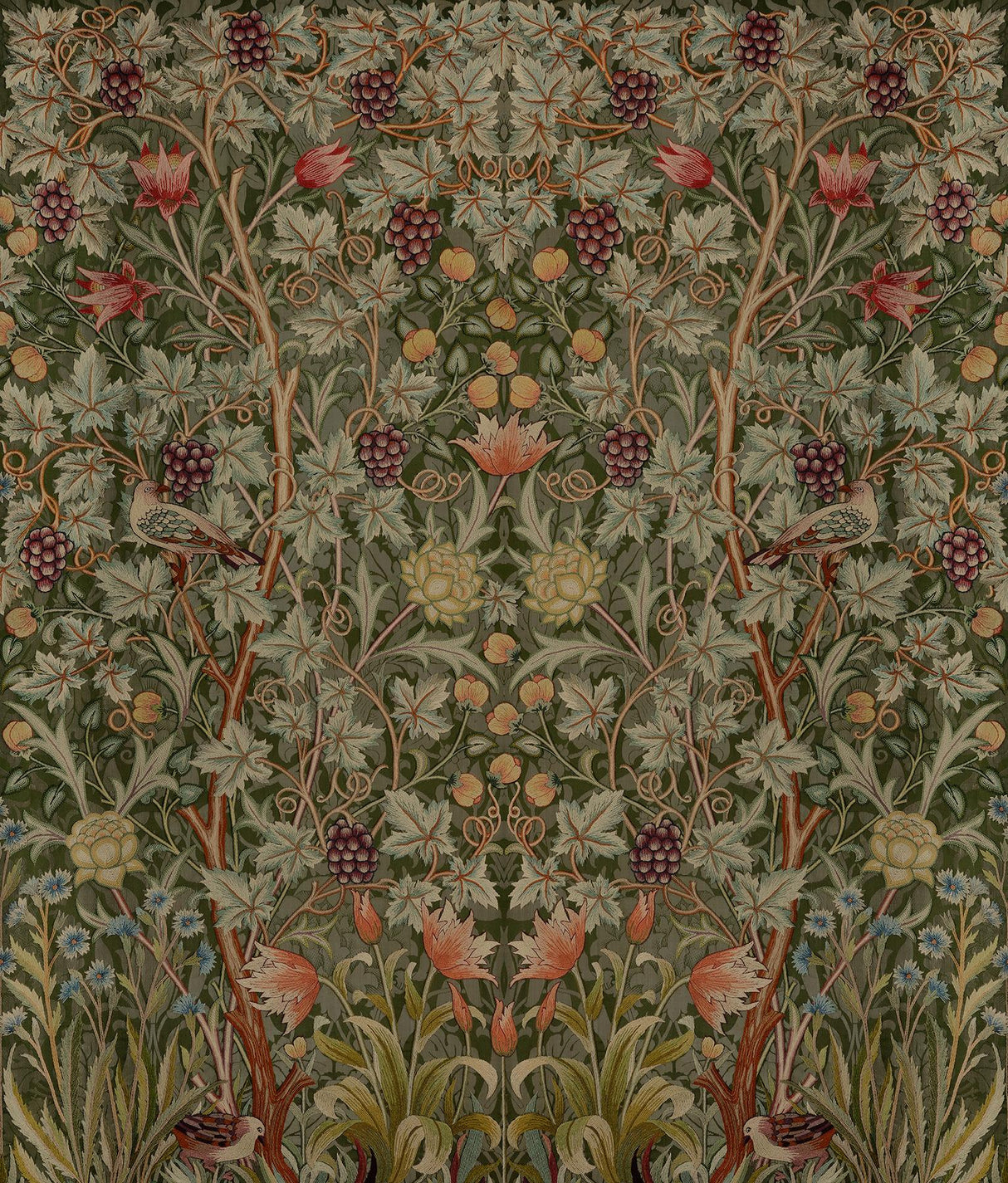 A-Street Prints Hidden Treasures 2 Vine Embroidery Dark Green Wallpaper