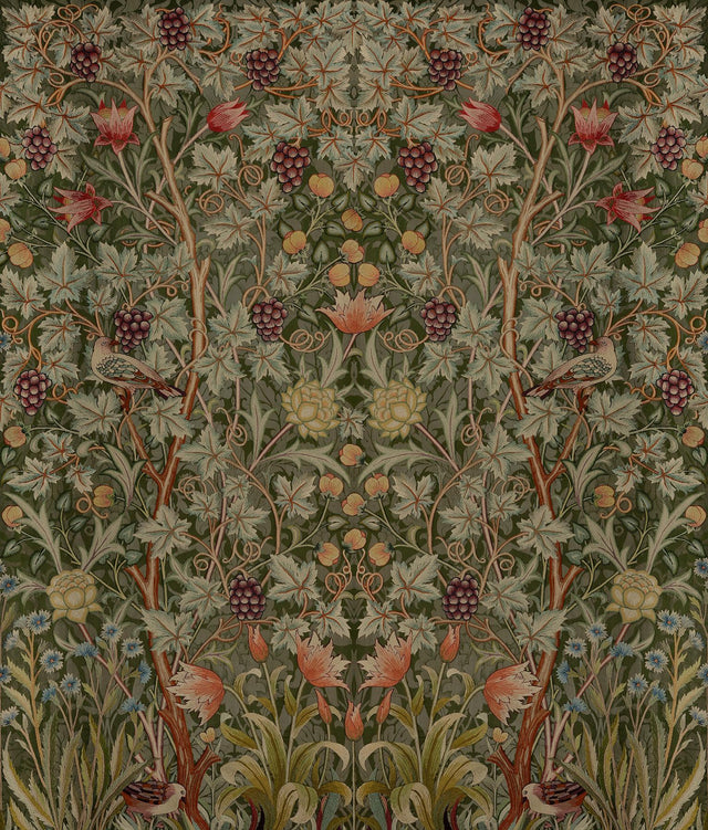 A-Street Prints Hidden Treasures 2 Vine Embroidery Dark Green Wallpaper