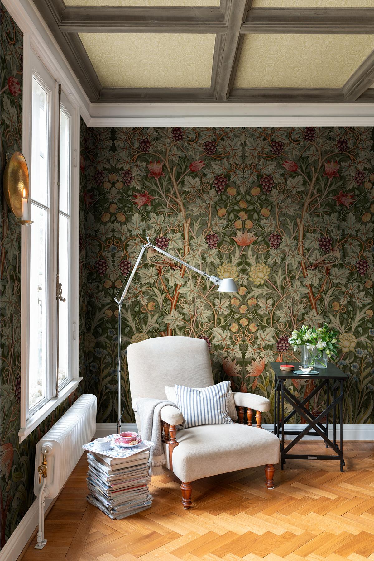 A-Street Prints Hidden Treasures 2 Vine Embroidery Dark Green Wallpaper