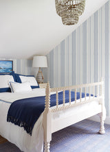 A-Street Prints Sea Salt Navarres Stripe Blue Wallpaper