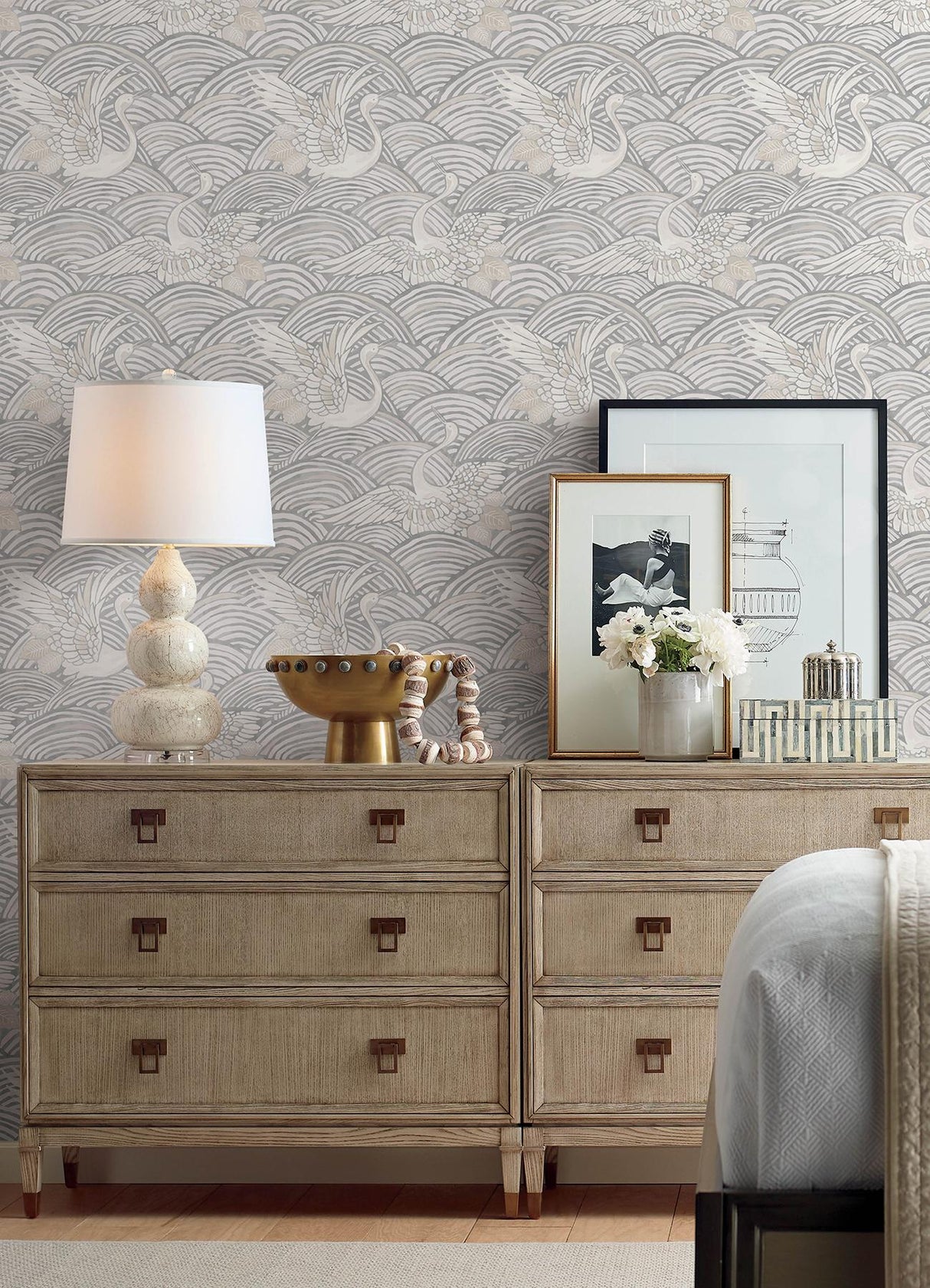 A-Street Prints Sea Salt Egret Slate Wallpaper