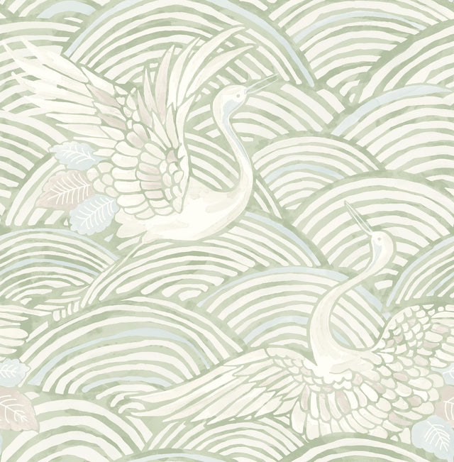 A-Street Prints Sea Salt Egret Sage Wallpaper