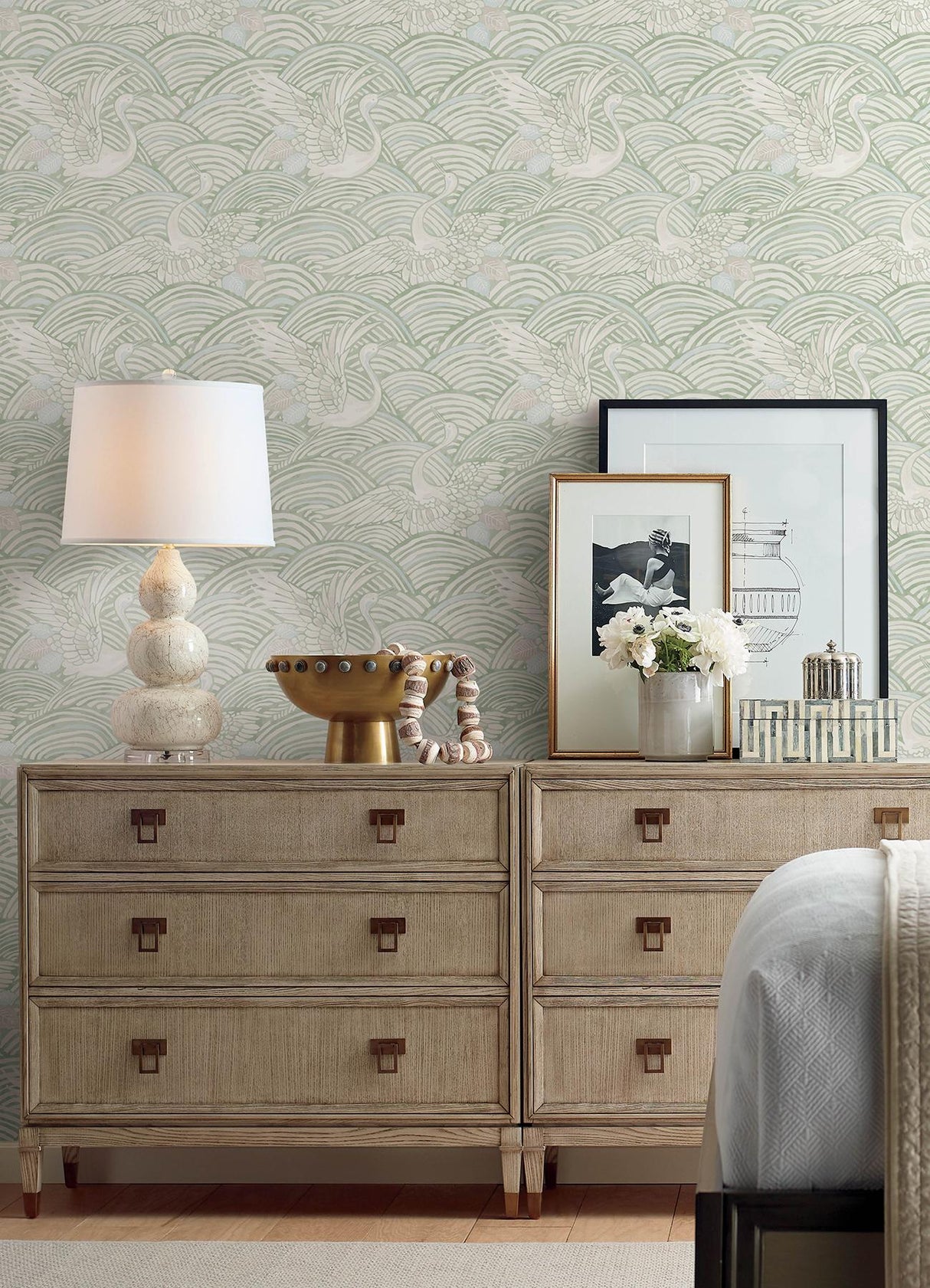 A-Street Prints Sea Salt Egret Sage Wallpaper