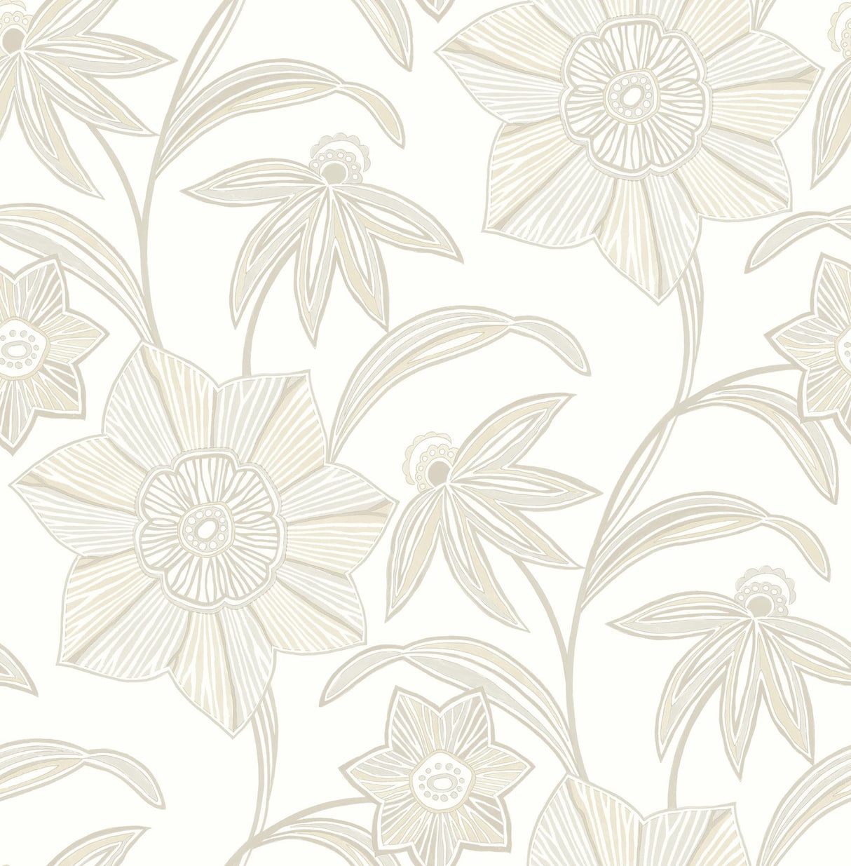 A-Street Prints Sea Salt Star Flower Beige Wallpaper