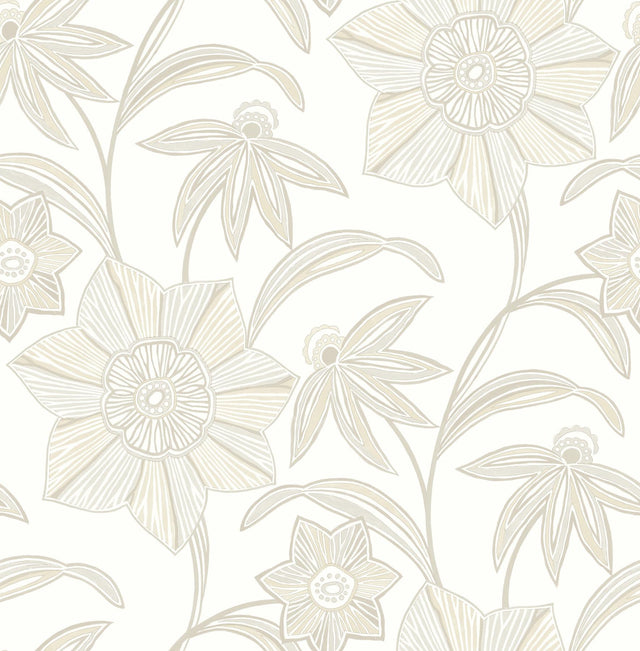 A-Street Prints Sea Salt Star Flower Beige Wallpaper