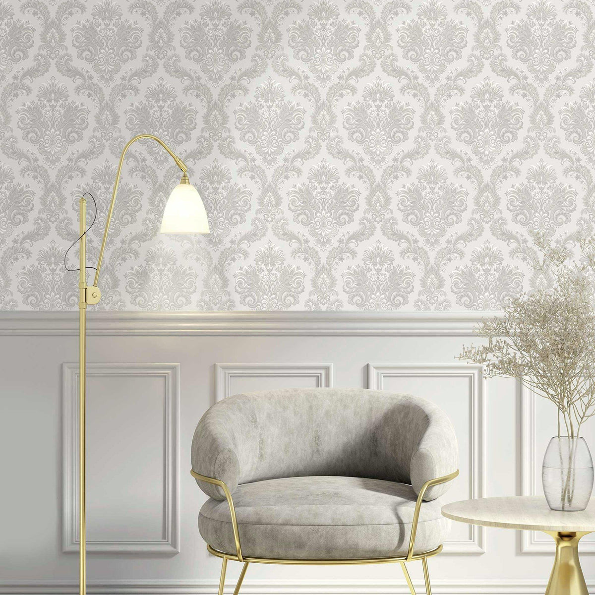 Galerie 28821 Italian Style Damasco Cairo Silver Grey Wallpaper 28821 Silver Grey Wallpaper