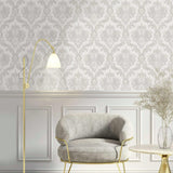 Galerie 28821 Italian Style Damasco Cairo Silver Grey Wallpaper 28821 Silver Grey Wallpaper