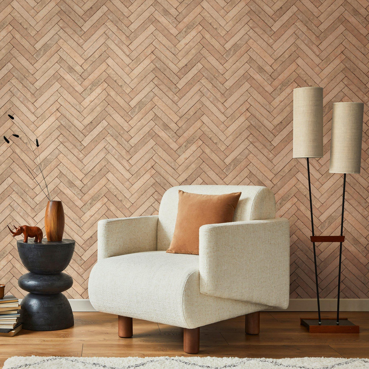 Galerie 45760 The Bricks And More Brick Herringbone Beige Wallpaper 45760 Beige Wallpaper