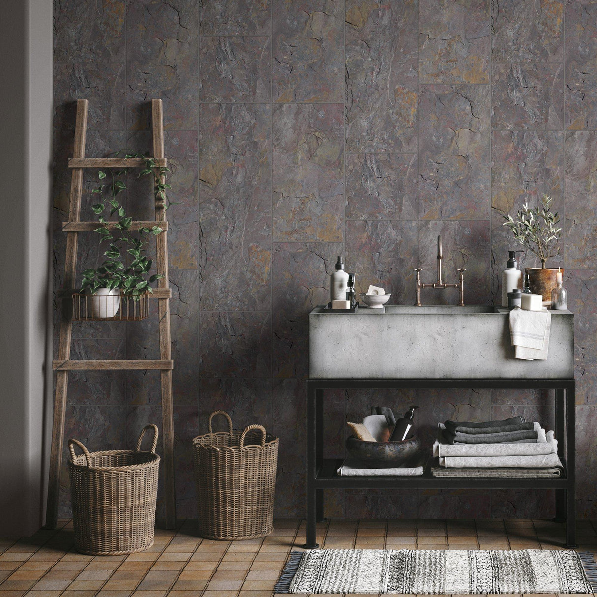 Galerie 45764 The Bricks And More Tile optic Silver Grey Wallpaper 45764 Silver Grey Wallpaper