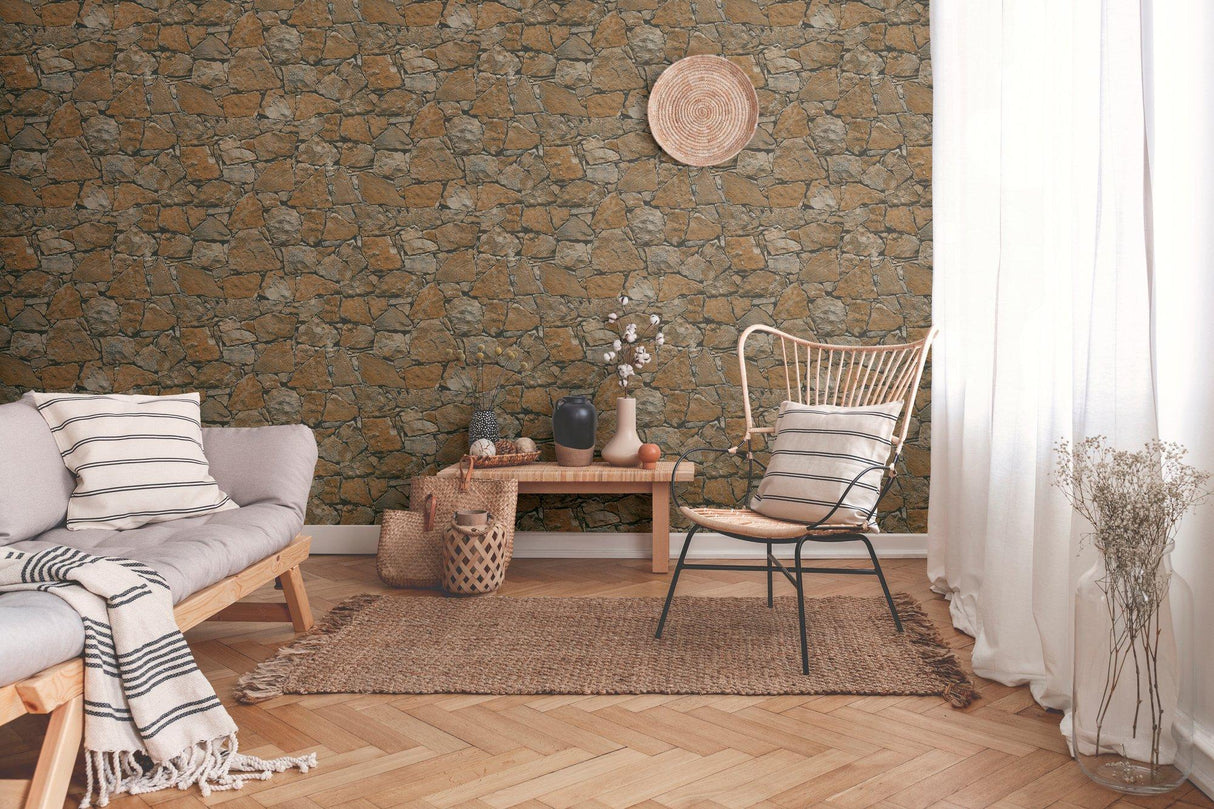 Galerie BB51138 The Bricks And More Claystone Cottage Motif Bronze Brown Wallpaper BB51138 Bronze Brown Wallpaper