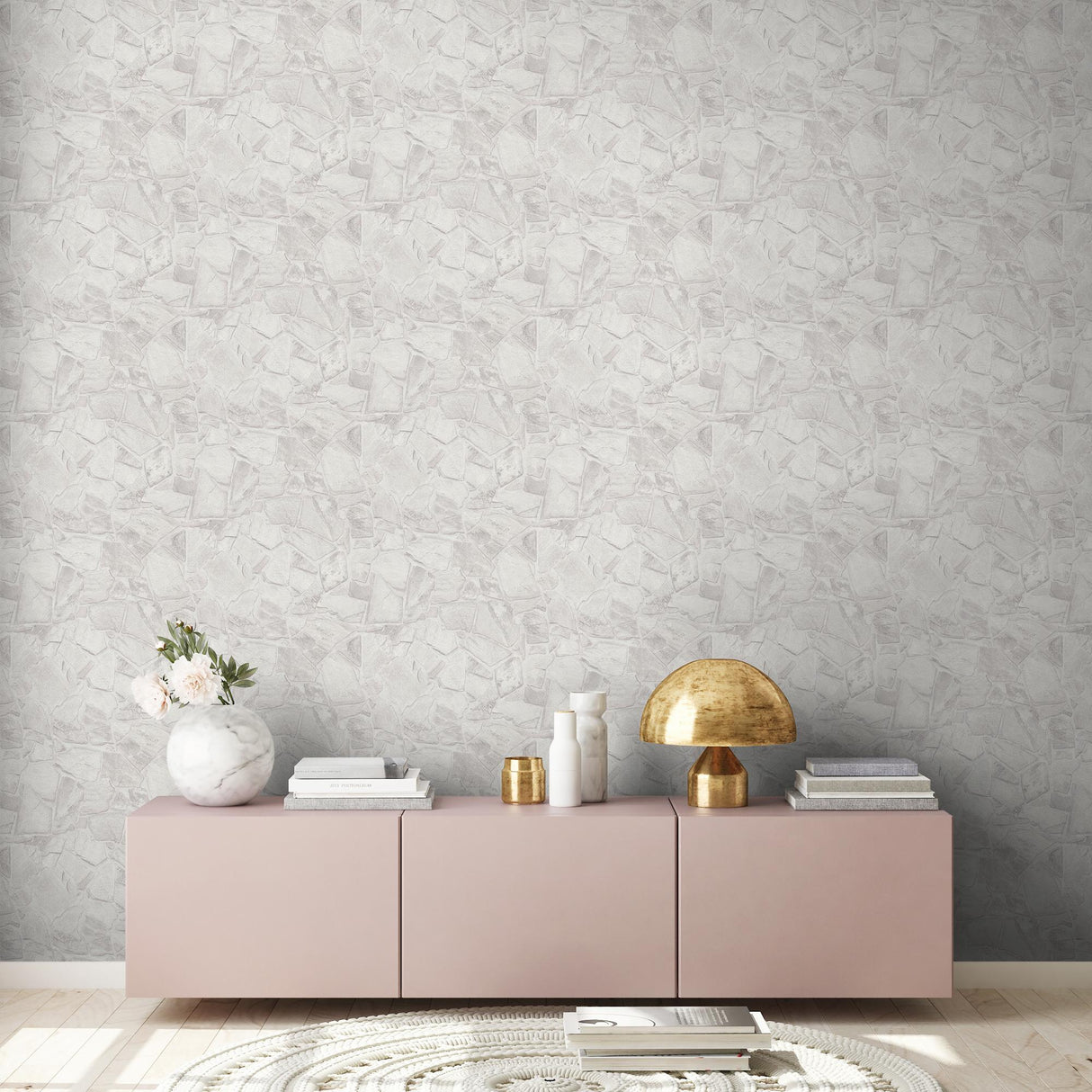 Galerie BB51139 The Bricks And More Petrified Paradise Motif White Wallpaper BB51139 White Wallpaper