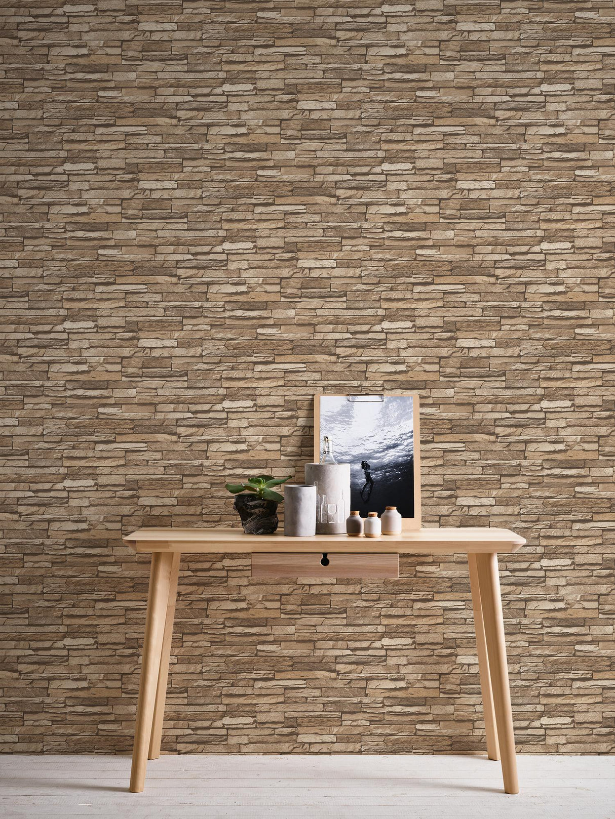 Galerie BB51147 The Bricks And More Graceful Granite Motif Beige Wallpaper BB51147 Beige Wallpaper