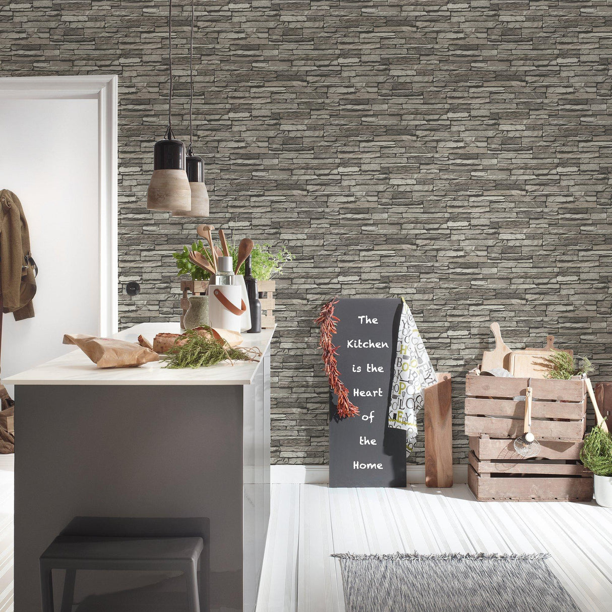 Galerie BB51148 The Bricks And More Graceful Granite Motif Silver Grey Wallpaper BB51148 Silver Grey Wallpaper