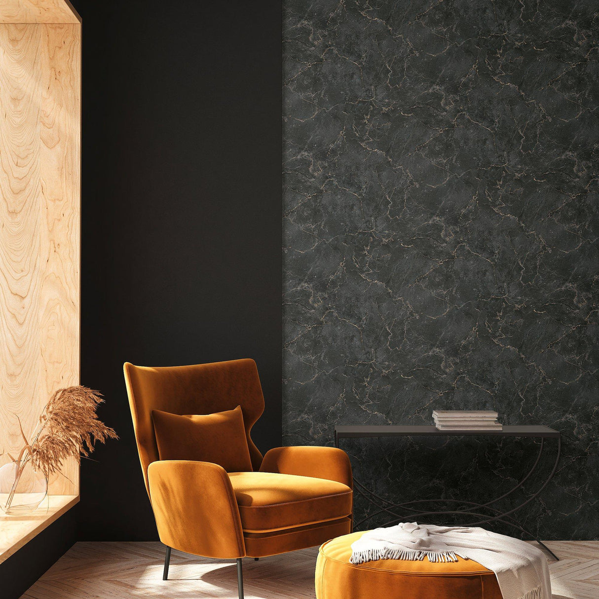 Galerie BB51155 The Bricks And More Luxurious Marble Motif Black Wallpaper BB51155 Black Wallpaper
