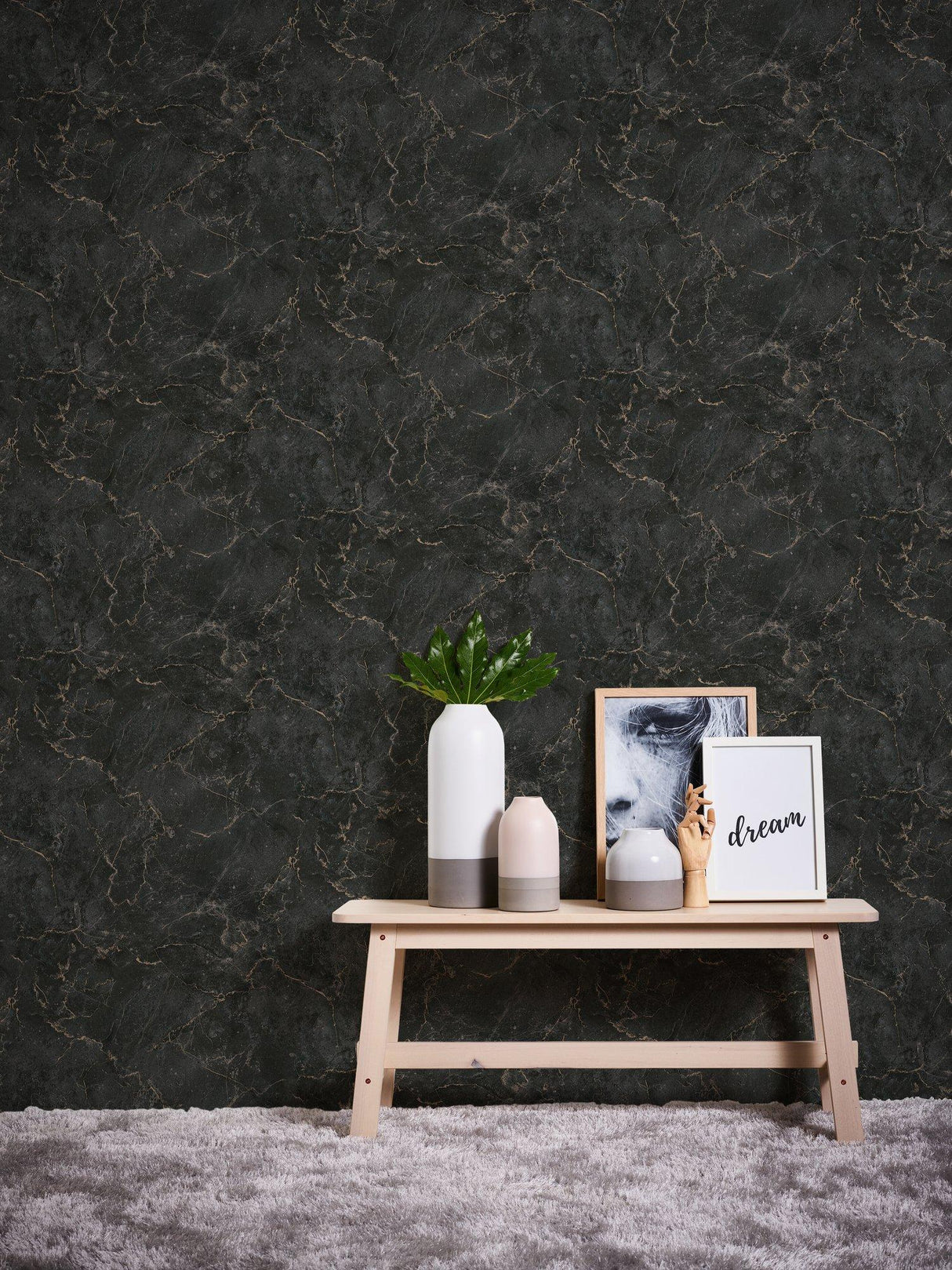 Galerie BB51155 The Bricks And More Luxurious Marble Motif Black Wallpaper BB51155 Black Wallpaper