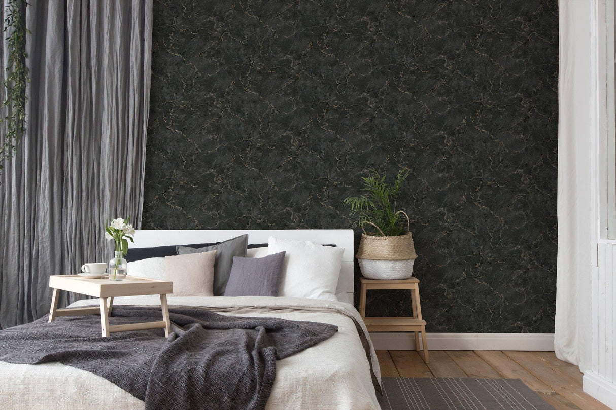Galerie BB51155 The Bricks And More Luxurious Marble Motif Black Wallpaper BB51155 Black Wallpaper