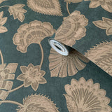 Galerie DWP0351-05 Elegance Flower Fan Blue Wallpaper DWP0351-05 Blue Wallpaper