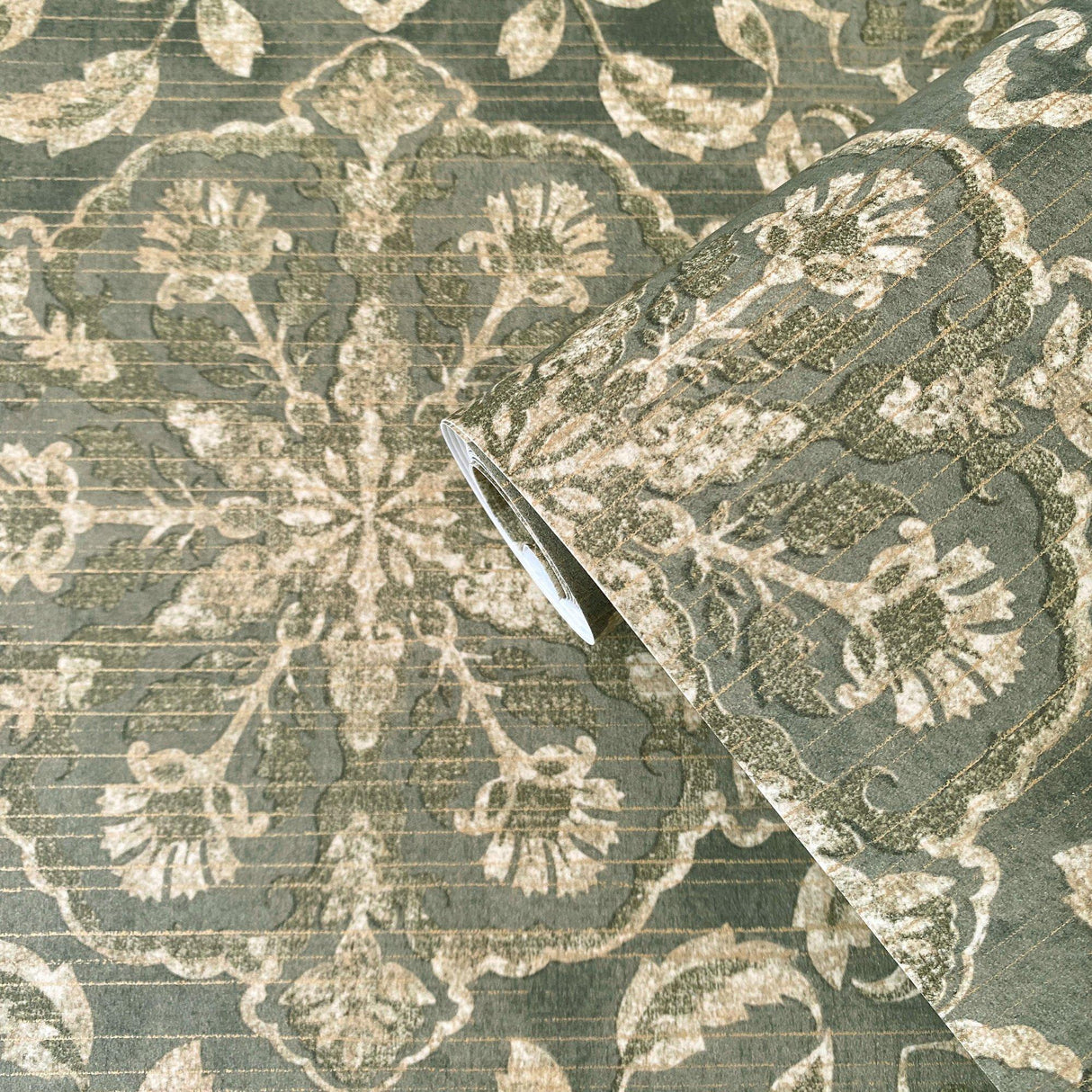 Galerie DWP0353-01 Elegance Floral Stripe Green Wallpaper DWP0353-01 Green Wallpaper