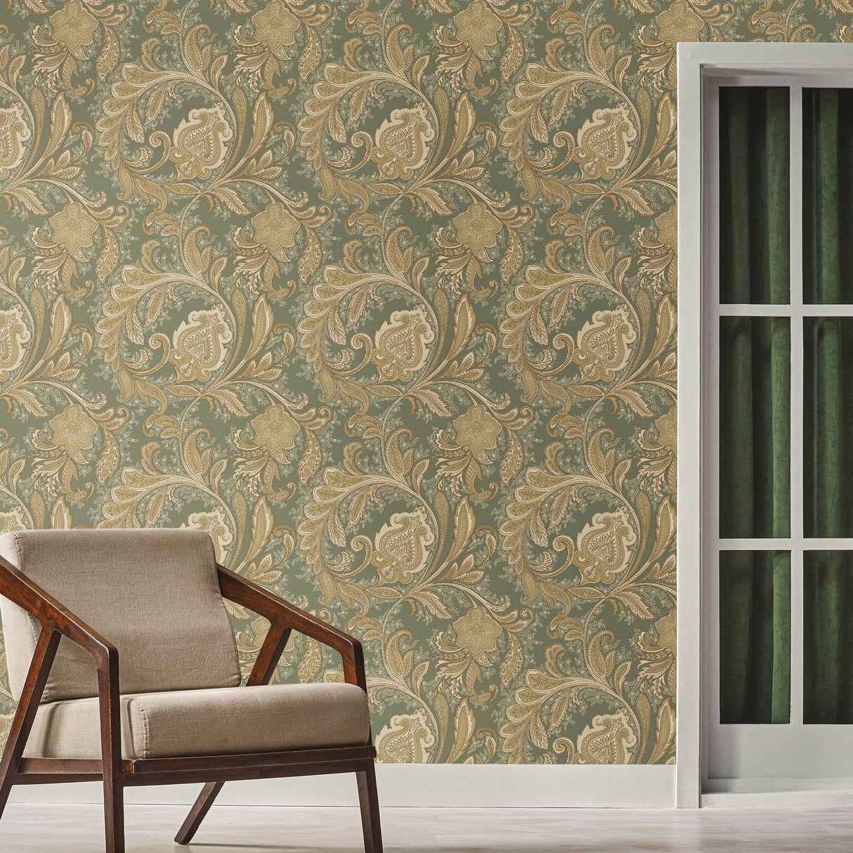 Galerie DWP0355-01 Elegance Paisley Green Wallpaper DWP0355-01 Green Wallpaper