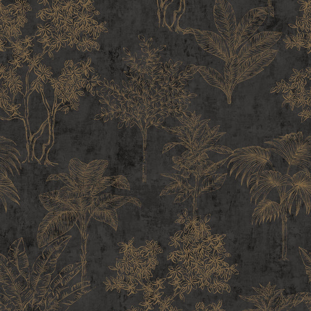 Galerie DWP0361-08 Zen Floating Foliage Black Wallpaper DWP0361-08 Black Wallpaper