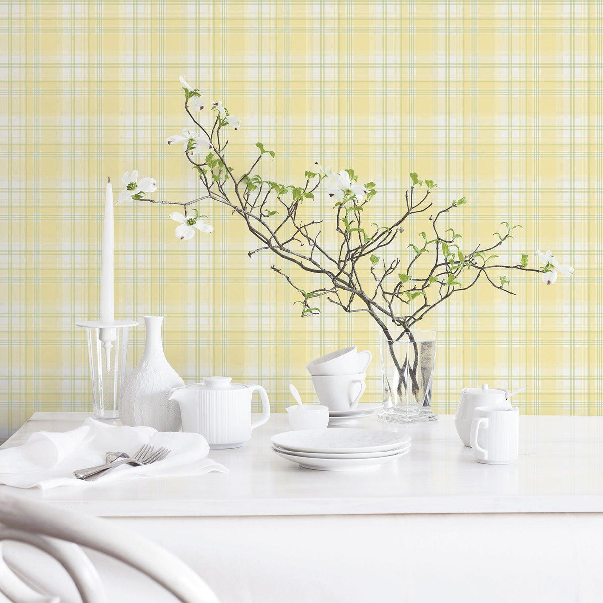 Galerie G12268 Kitchen Recipes Check Plaid Yellow Wallpaper G12268 Yellow Wallpaper