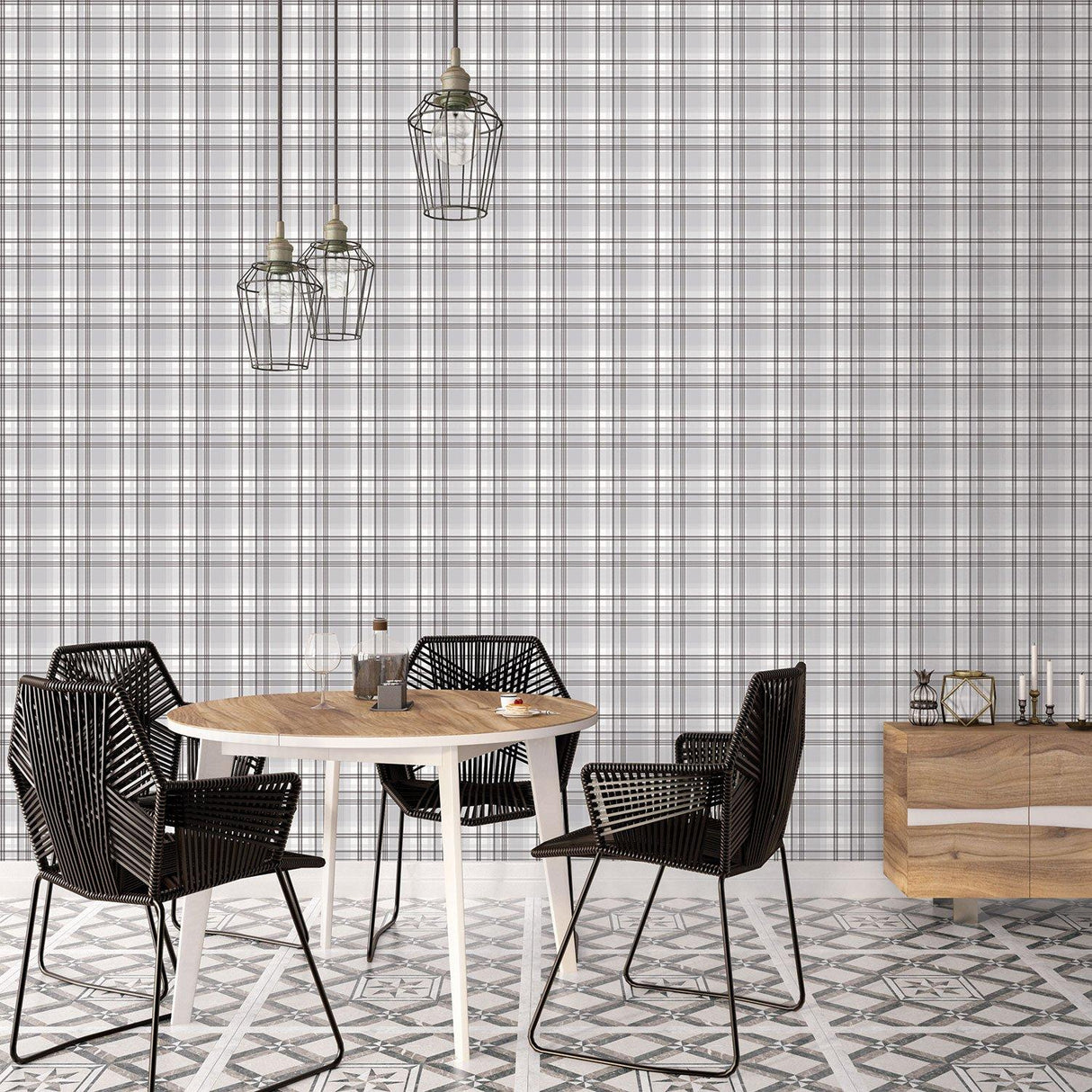 Galerie G12275 Kitchen Recipes Check Plaid Silver Grey Wallpaper G12275 Silver Grey Wallpaper