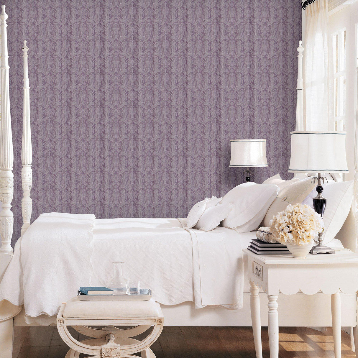 Galerie G34147 Nordic Elements Damask Purple Lilac Wallpaper G34147 Purple Lilac Wallpaper