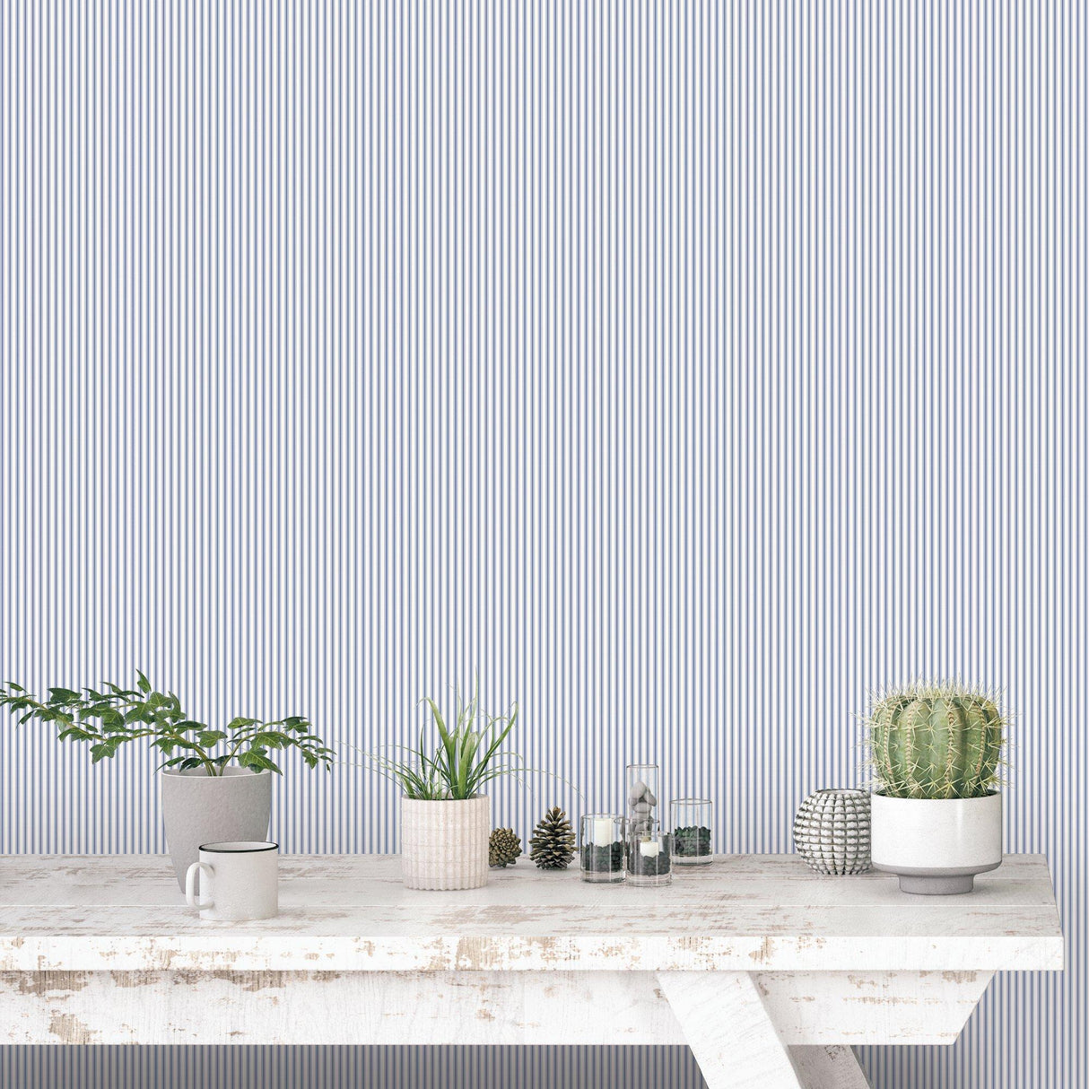Galerie G67927 Miniatures 2 Ticking Stripe Blue Wallpaper G67927 Blue Wallpaper