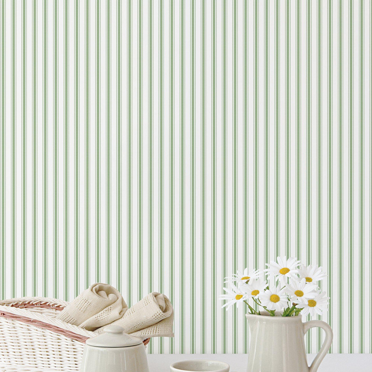 Galerie G67928 Miniatures 2 Ticking Stripe Green Wallpaper G67928 Green Wallpaper
