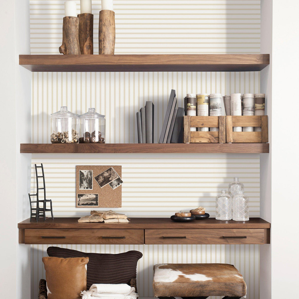 Galerie G68052 Smart Stripes 3 Breton Stripe Beige Wallpaper G68052 Beige Wallpaper
