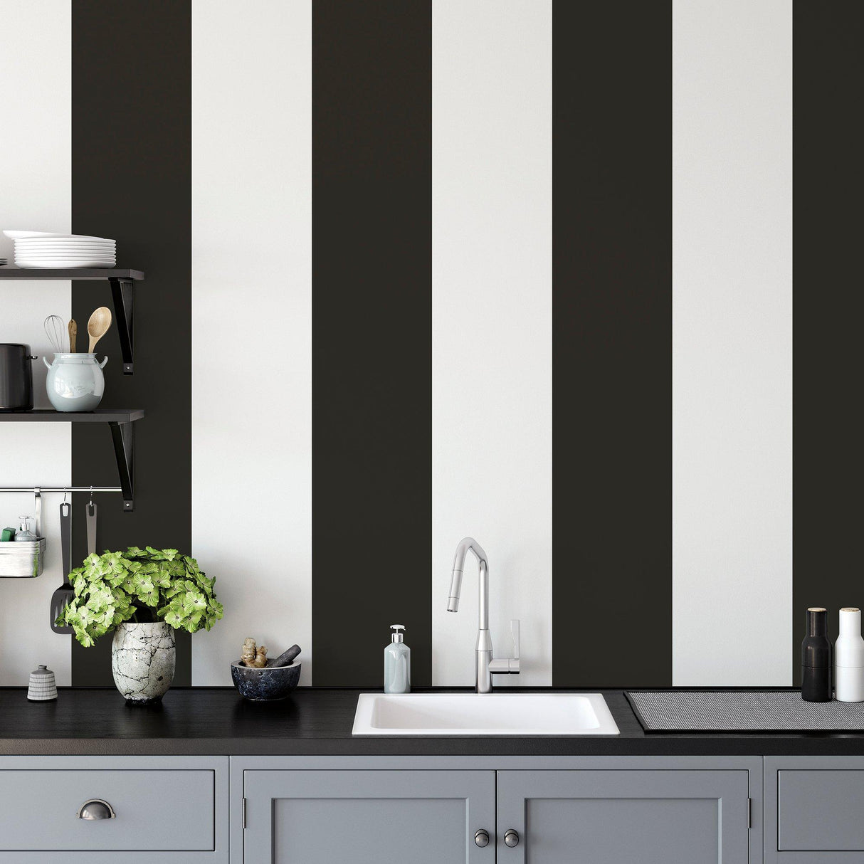 Galerie G68076 Smart Stripes 3 Widest Stripe Black Wallpaper G68076 Black Wallpaper