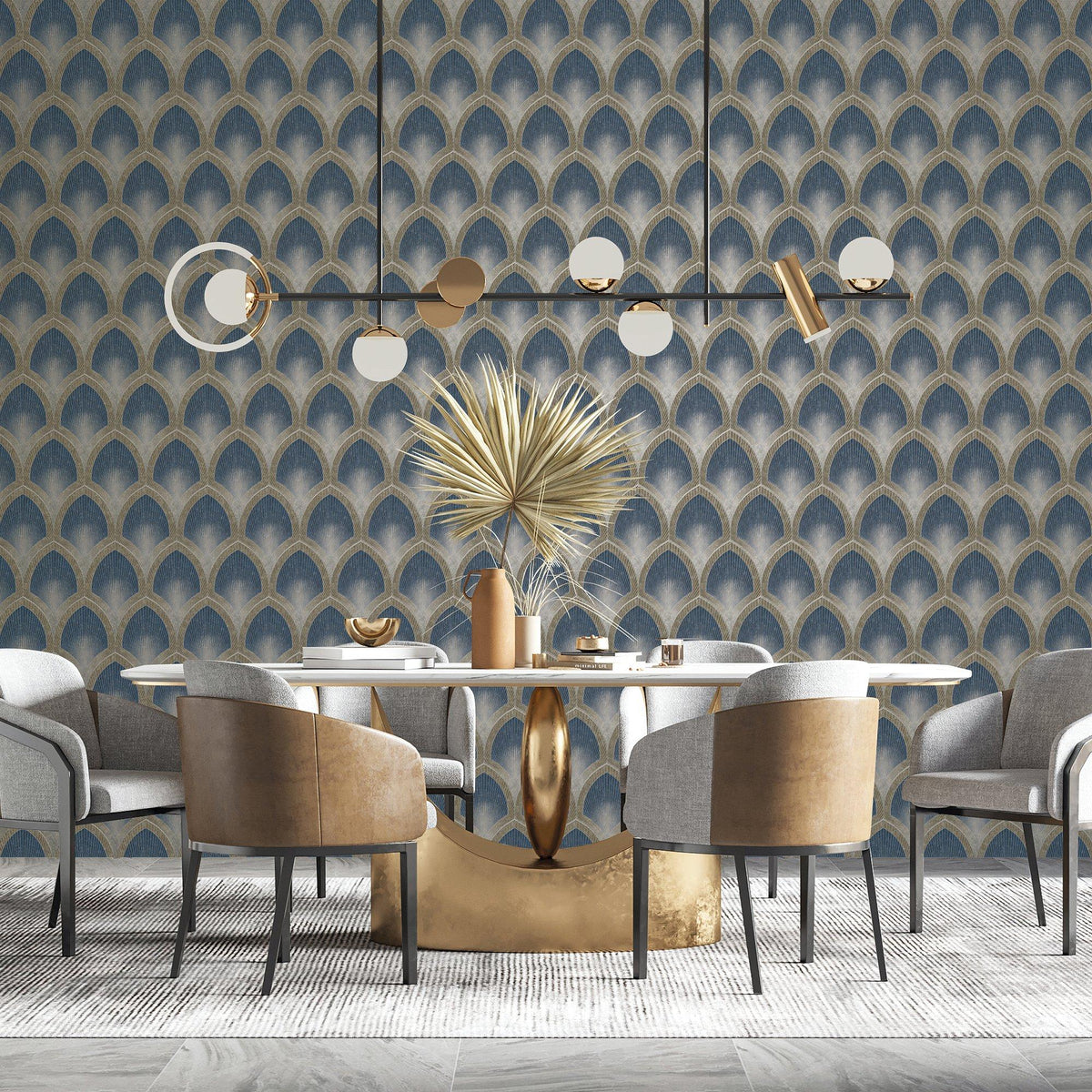 Galerie G68083 Special FX 2 Nouveau Scallop Blue Wallpaper G68083 Blue Wallpaper