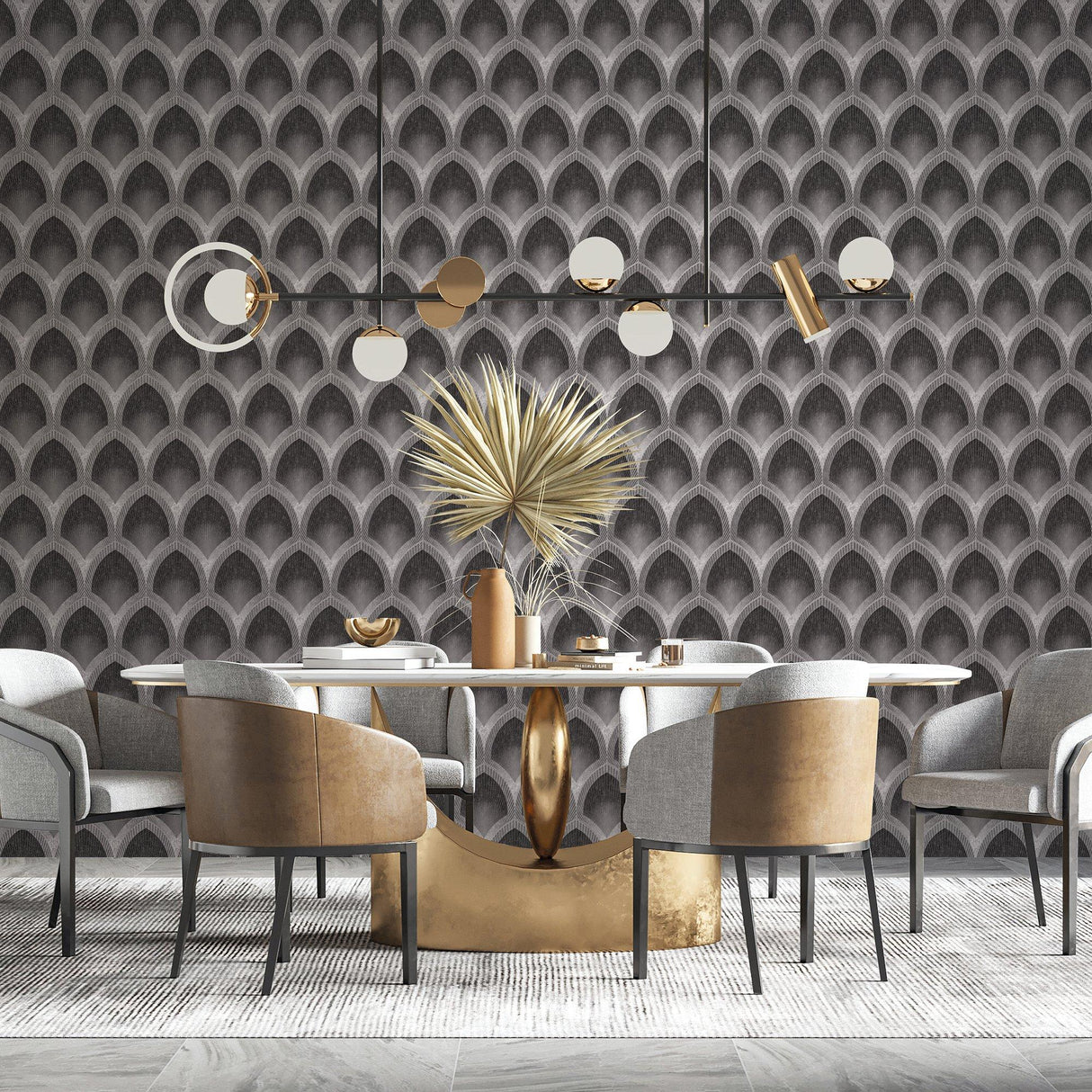 Galerie G68084 Special FX 2 Nouveau Scallop Silver Grey Wallpaper G68084 Silver Grey Wallpaper