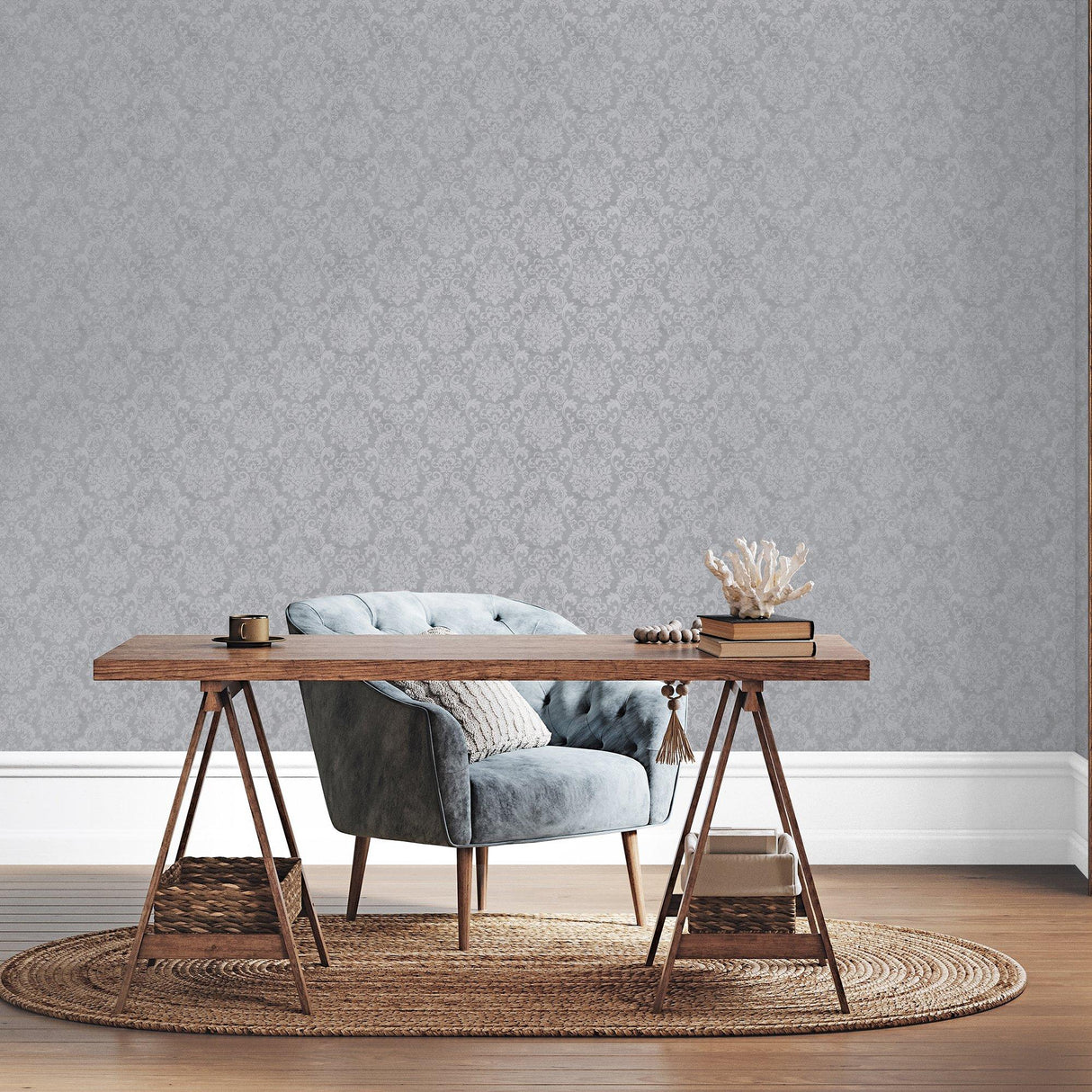 Galerie G68090 Special FX 2 Special Damask Silver Grey Wallpaper G68090 Silver Grey Wallpaper