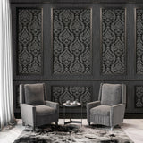 Galerie G68676 Palazzo 2 Silk Damask Black Wallpaper G68676 Black Wallpaper